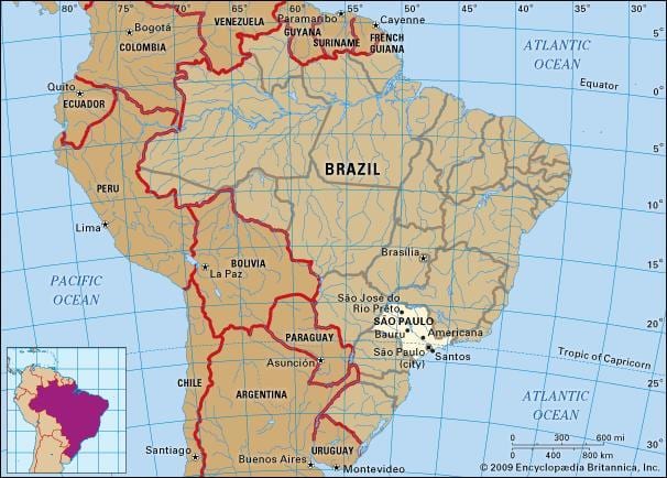 São Paulo地理位置的地图